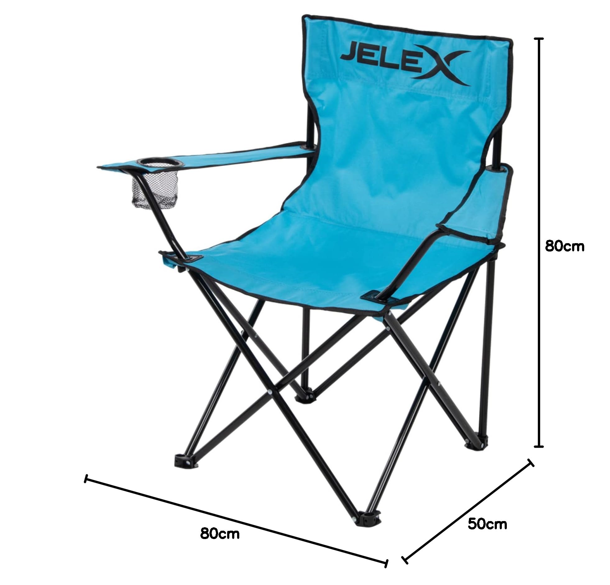 JELEX Expedition Campingstuhl mit Rückenlehne, integrierten Armlehnen und Getränkehalter, einfacher Klappmechanismus. Schmutz- und wasserabweisend in 