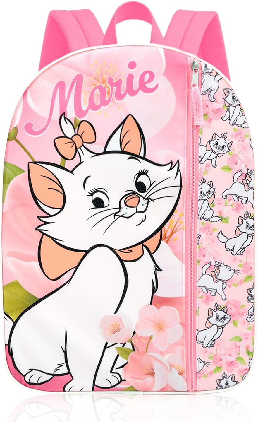Disney Aristocats Backpack and Lunchbox Set - Bundle with 16" Marie Backpack, Lunch Box, Water Bottle, Tattoos, More | Aristocats Marie School Bag with Lunch Bags for Girls