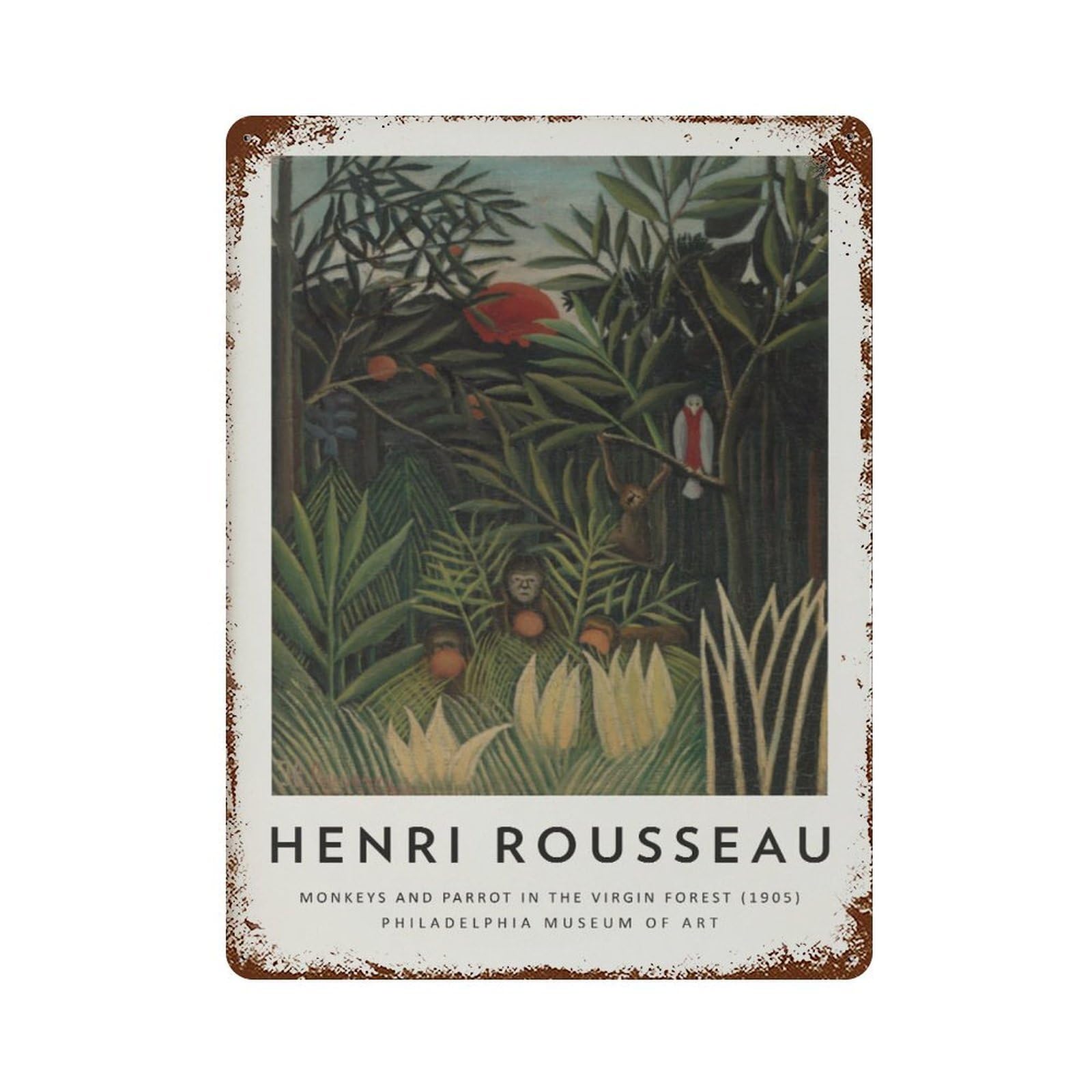 xiaoxiaoshen Henri Rousseau Monkeys Parrot Vintage Jungle Wall Decor Art Metal Tin Poster Modern Home Decor Art Home Bar Shop Decorations Vintage Sign 40x30cm