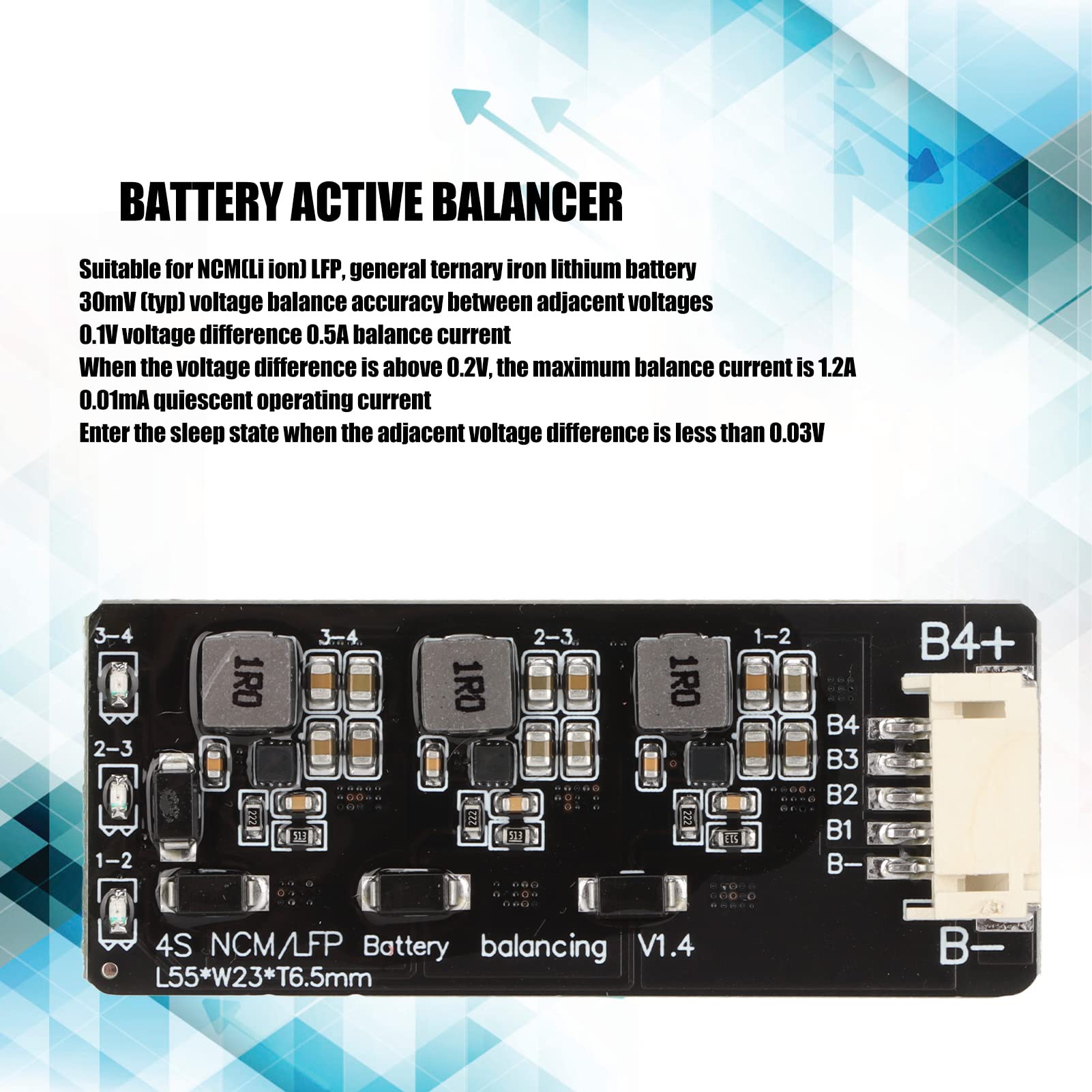 Zunate 4S 3.0V to 4.5V Battery Active Balancer, Active Equalizer for Balanced Energy, Compatible for NCM(li Ion) LFP, General Ternary Iron Lithium Battery