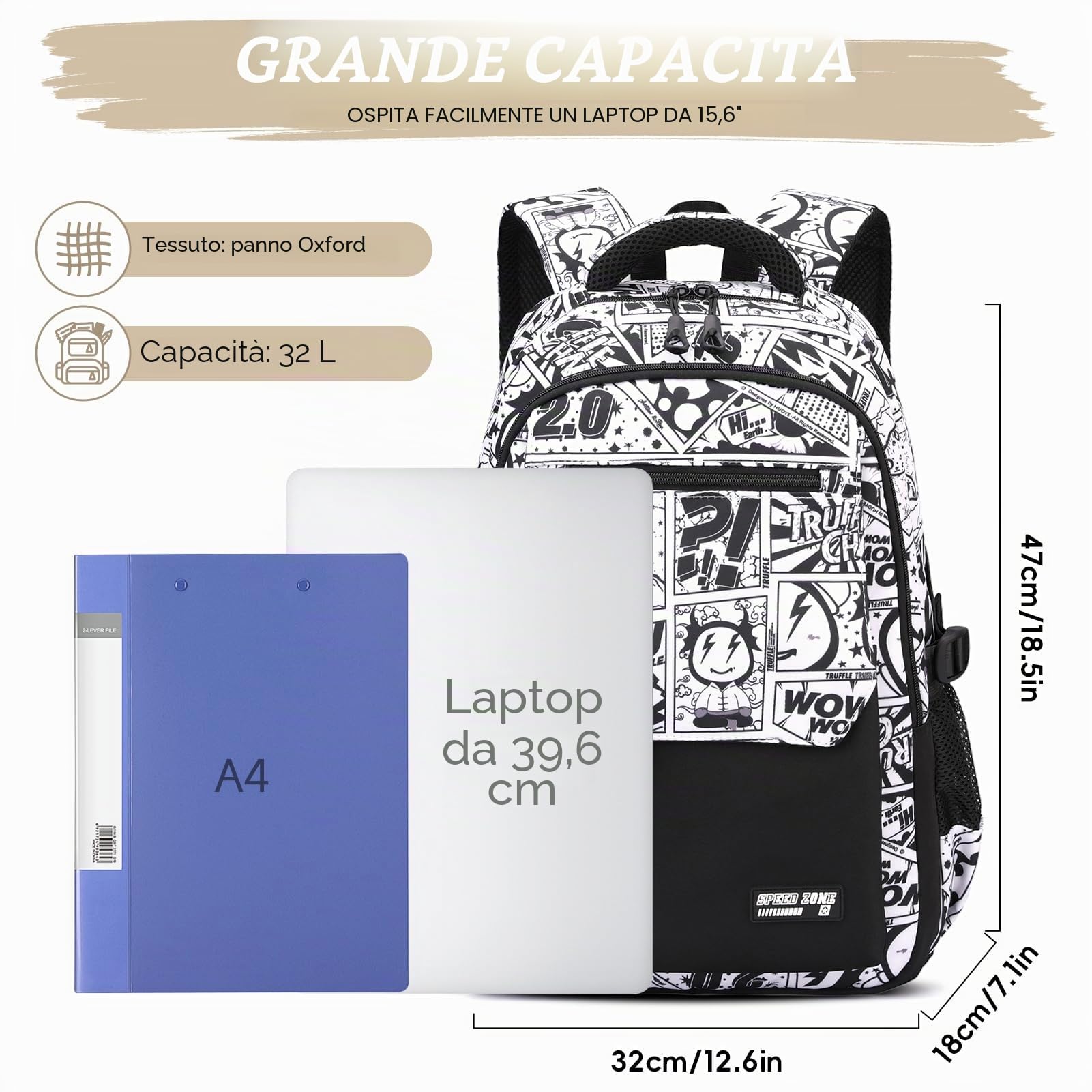 Tanou Zaino per Ragazzi Adolescenti, Zaini Scuola Media e Superiore | Grande Capienza Zaino Casual Resistenti all'acqua da Viaggio con Cinturino di Fissaggio, Nero