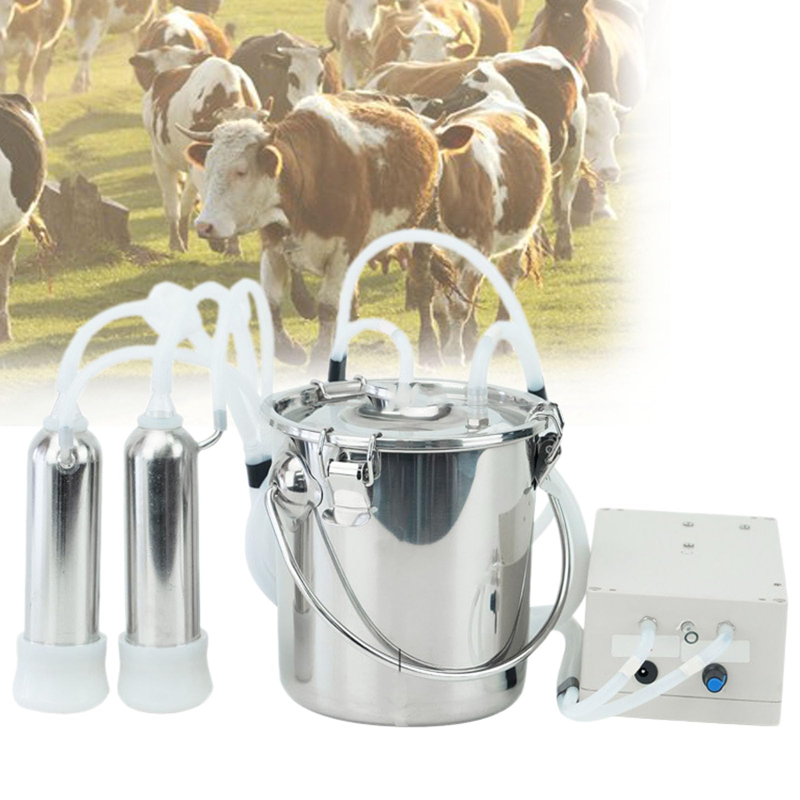 AYCDL Electric Pulsation Milking Machine for Cow/Cattles,Portable Stainless Steel Double Heads Vacuum Pump, Automatic Stop Equipment,Sheep-10L,Cattle-3L
