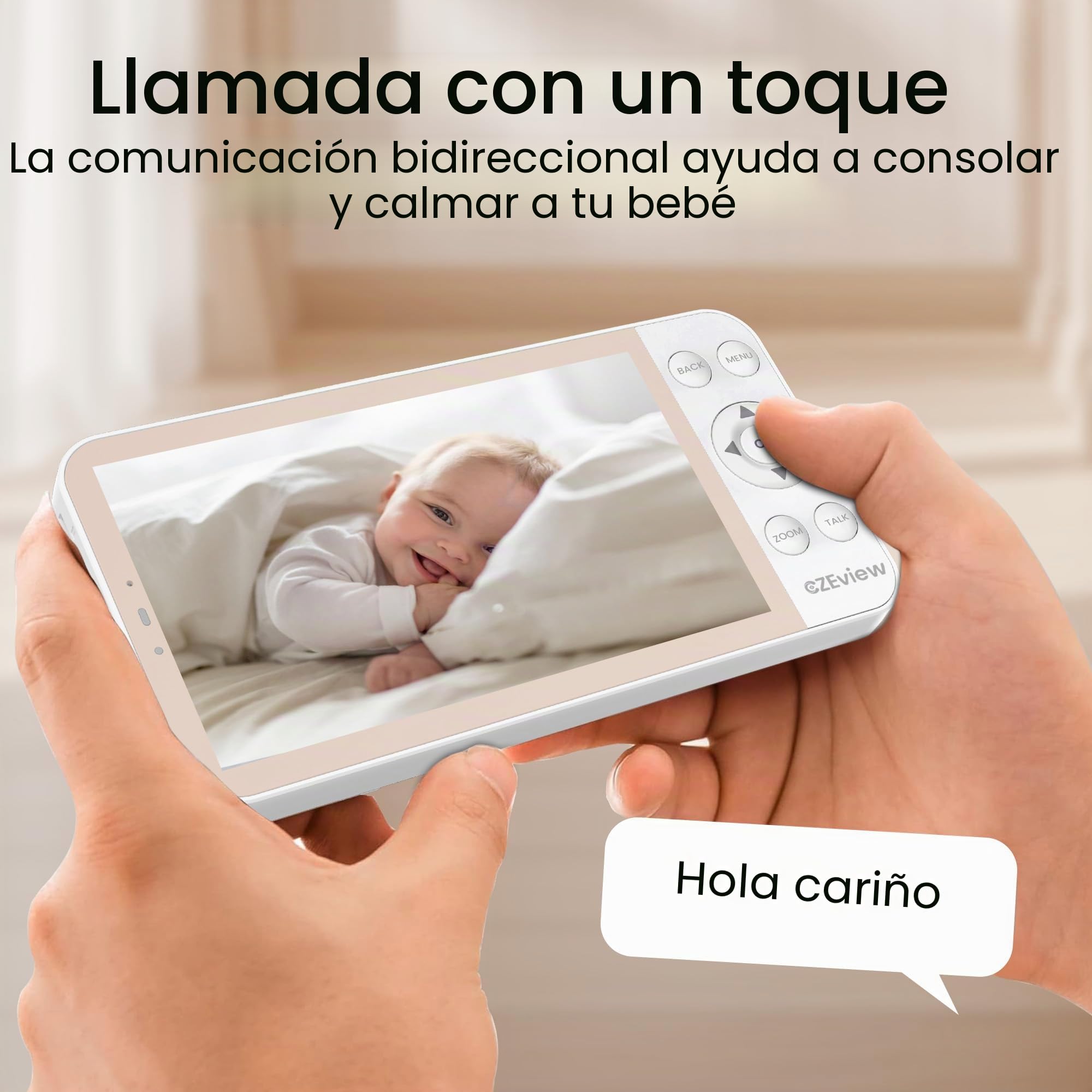 CZEview BM6 vigilabebés con cámara 2K y 4X Zoom, 5.5" HD Baby Monitor con aplicación, visión nocturna, detección de movimiento y ruido y temperatura, conversación de 2 vías, vista de 360°, música y