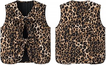 Caziffer Gilet Femme Léopard Sans Manches à Lacets Cardigan