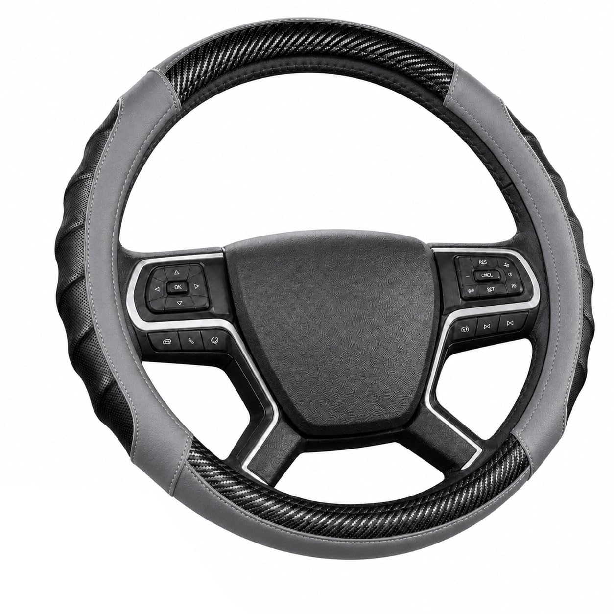 18 Inch Semi Truck Steering Wheel Cover for Freightliner Cascadia, Kenworth T680 T880, Peterbilt 579 &amp; Volvo VNL – Heavy Duty Anti-Slip Leather Grip for Big Rig Class 8 Trucks – Grey