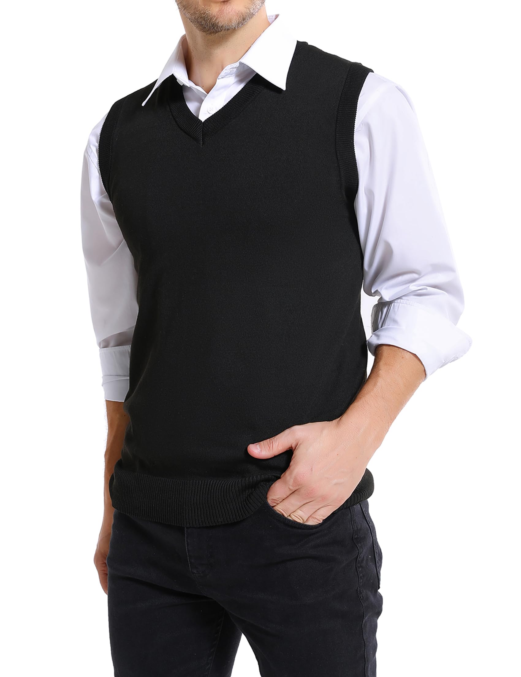 Sykooria Gilet Maglione da Uomo con Scollo V Maglioncino Smanicato Senza Maniche Pullover Gilet Cotone in Maglia Invernale Maglioni e Cardigan da Uomo Casual
