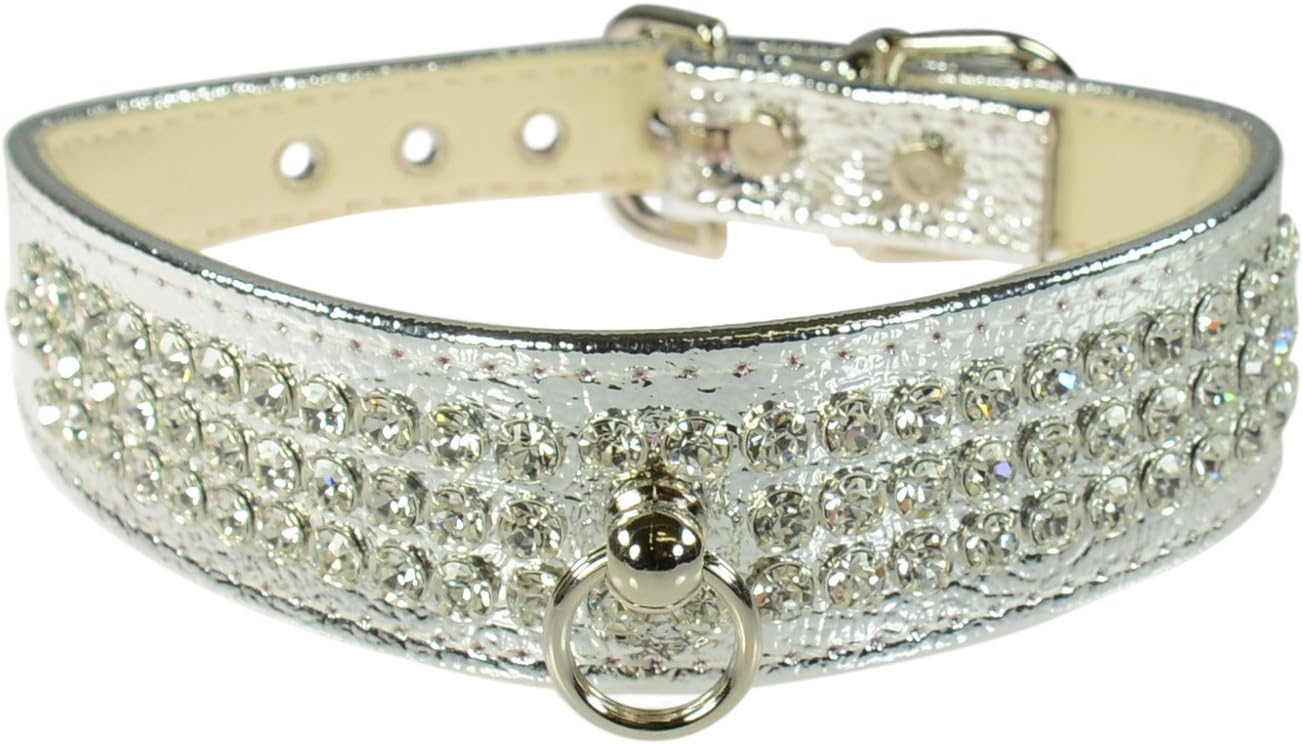 1 1/8" Shaped Collar with 3 Row Jewels, Size 16, Vinyl, Silver
