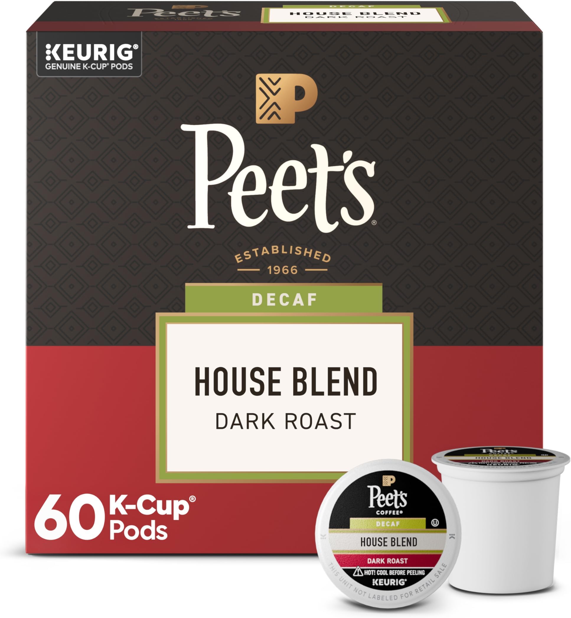 Dark Roast Decaf Keurig K-Cup Pods, Decaffeinated Arabica Coffee - Decaf House Blend 60 Count (6 Boxes of 10 K-Cup Pods)