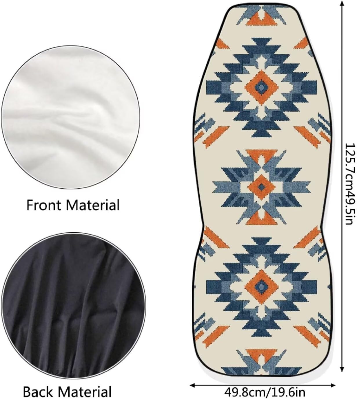 Wanyint Car Seat Cover for Front Seats, Front Car Seat Protector Vehicle Bench Covers Washable Breathable Auto Seat Decor, Southwest Aztec Blue Orange
