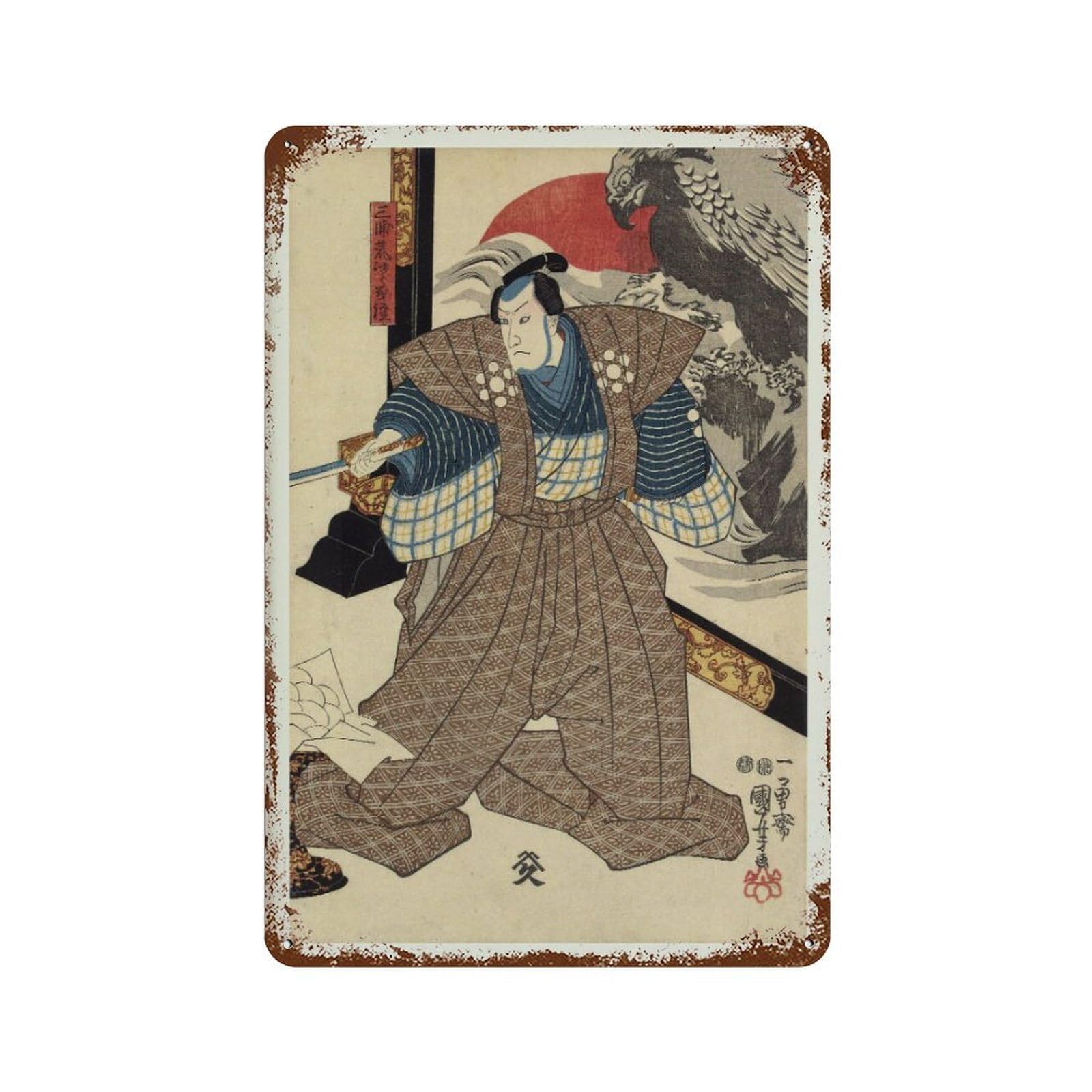 xiaoxiaoshen Samurai at Folding Screen Japanese Vintage Asian Decor Wall Decor Art Metal Tin Poster Modern Home Decor Art Home Bar Shop Decorations Vintage Sign 30x20cm