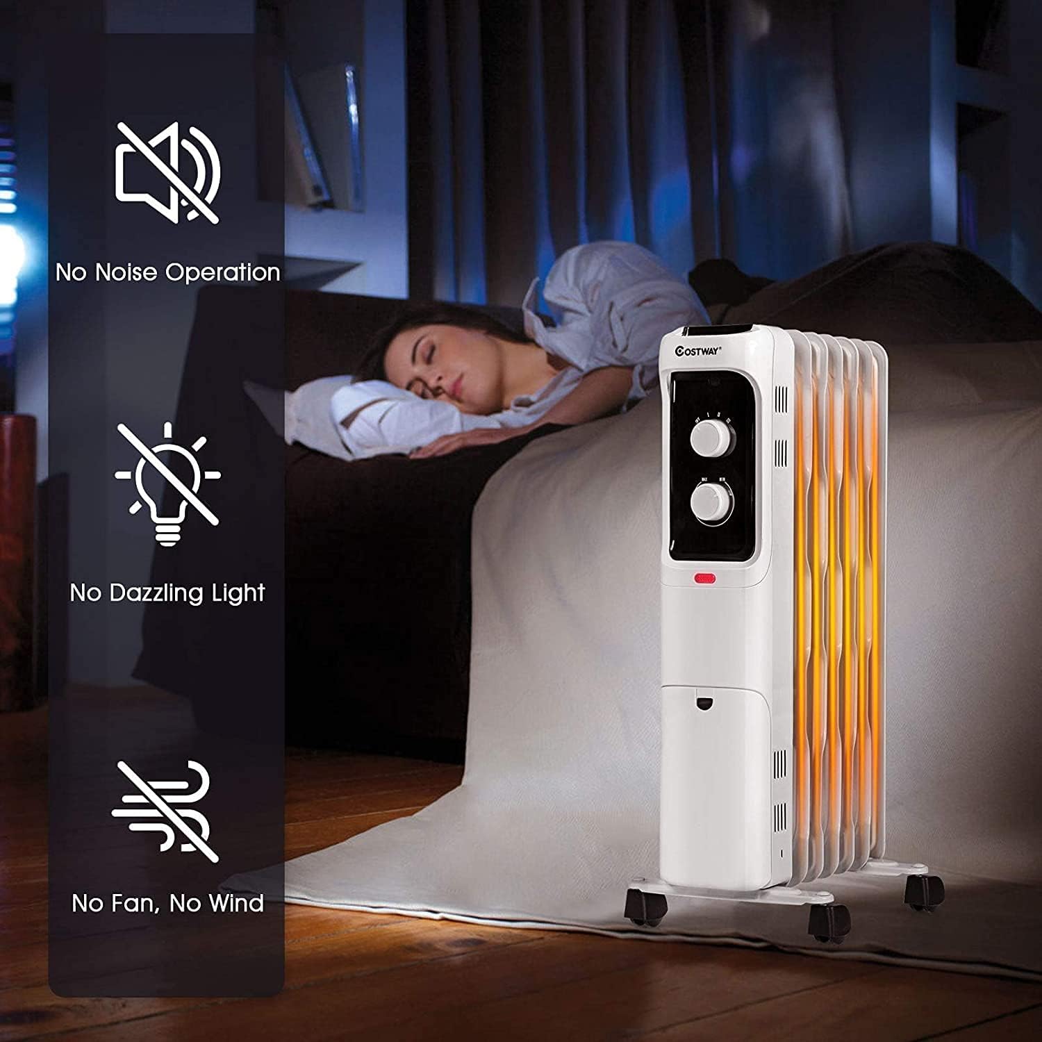Fantask Oil Filled Radiator Heater, 1500W Fast Quiet Heating Portable Electric Heater w/3 Heating Mode, Adjustable Thermostat, Tip-Over and Overheat Protection, Portable Space Heater for Bedroom, Office, and Indoor (White)
