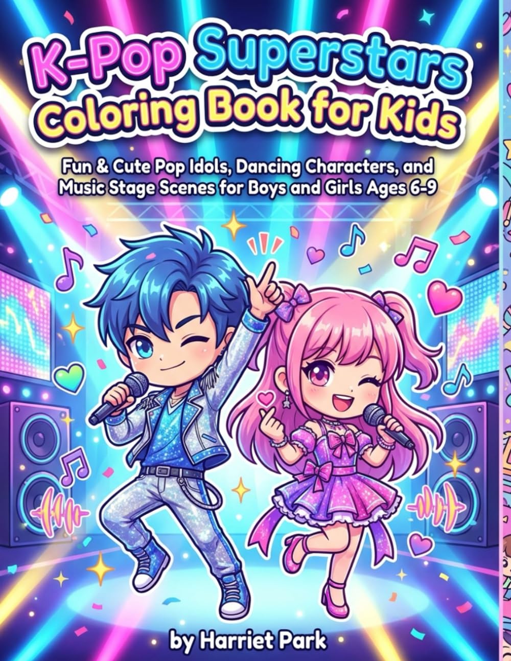 K-Pop Superstars Coloring Book for Kids: Fun & Cute Pop Idols, Dancing Characters, and Music Stage Scenes for Boys and Girls Ages 6-9