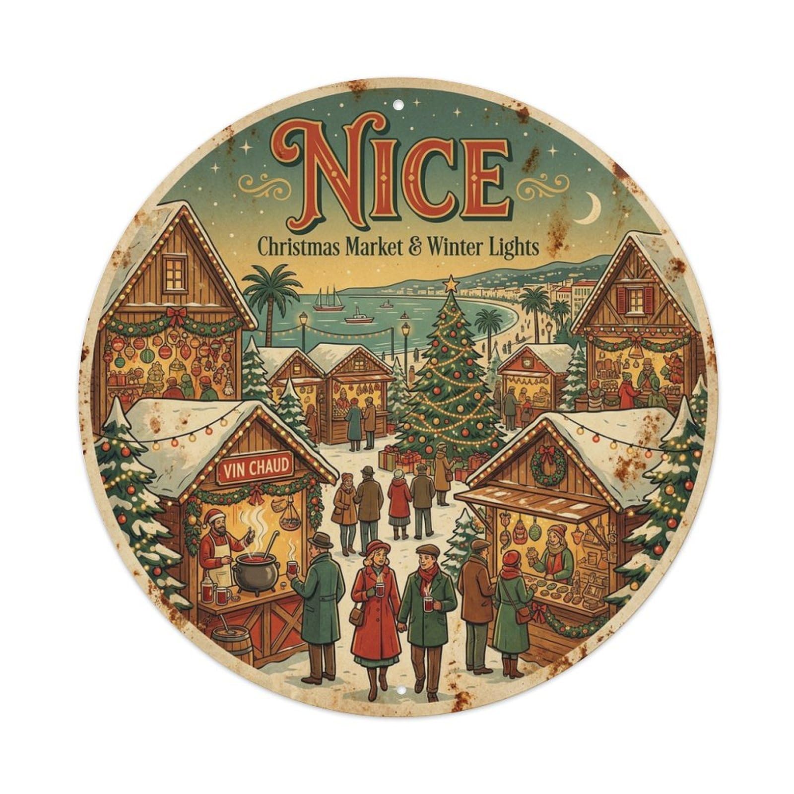 Olhnbad Style Cuisine Christmas Market Winter Lights Nice Travel Metal Tin Sign