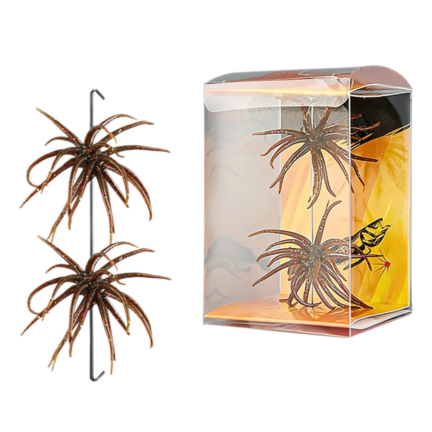 4Pcs Sea Urchin Soft Bait | Realistic Fuzzy Dice Fishing Lure for Bass & Perch | Floating TPR Swimbait with Reflective Stars | Artificial Worm Bait for Saltwater&Freshwater - 3