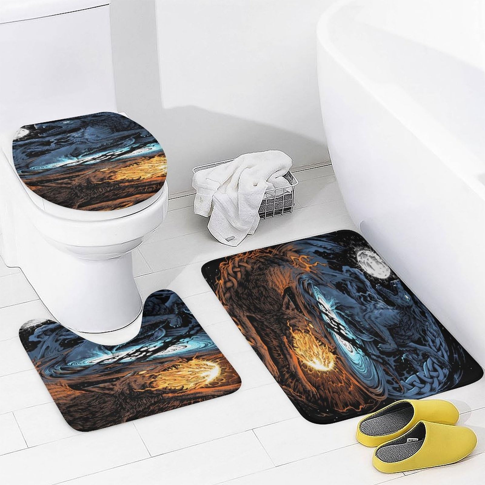 LDZDGD 4PCS Norse Viking Shower Curtain Set, Celtic Pagan Bathroom Art Decor, Waterproof Shower Curtain, Non-Slip Rugs, Toilet Lid Cover and Bath Mat (Color : Valkyrie, Size : 183 x 183CM)