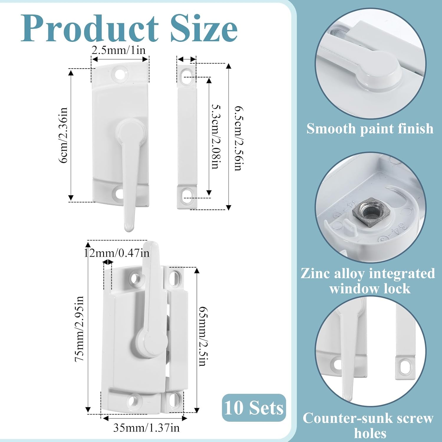 10 pack window sash locks cam action white window sash locks white cam sash-locks window-latches with keeper diecast for double hung, vertical and horizontal sliding