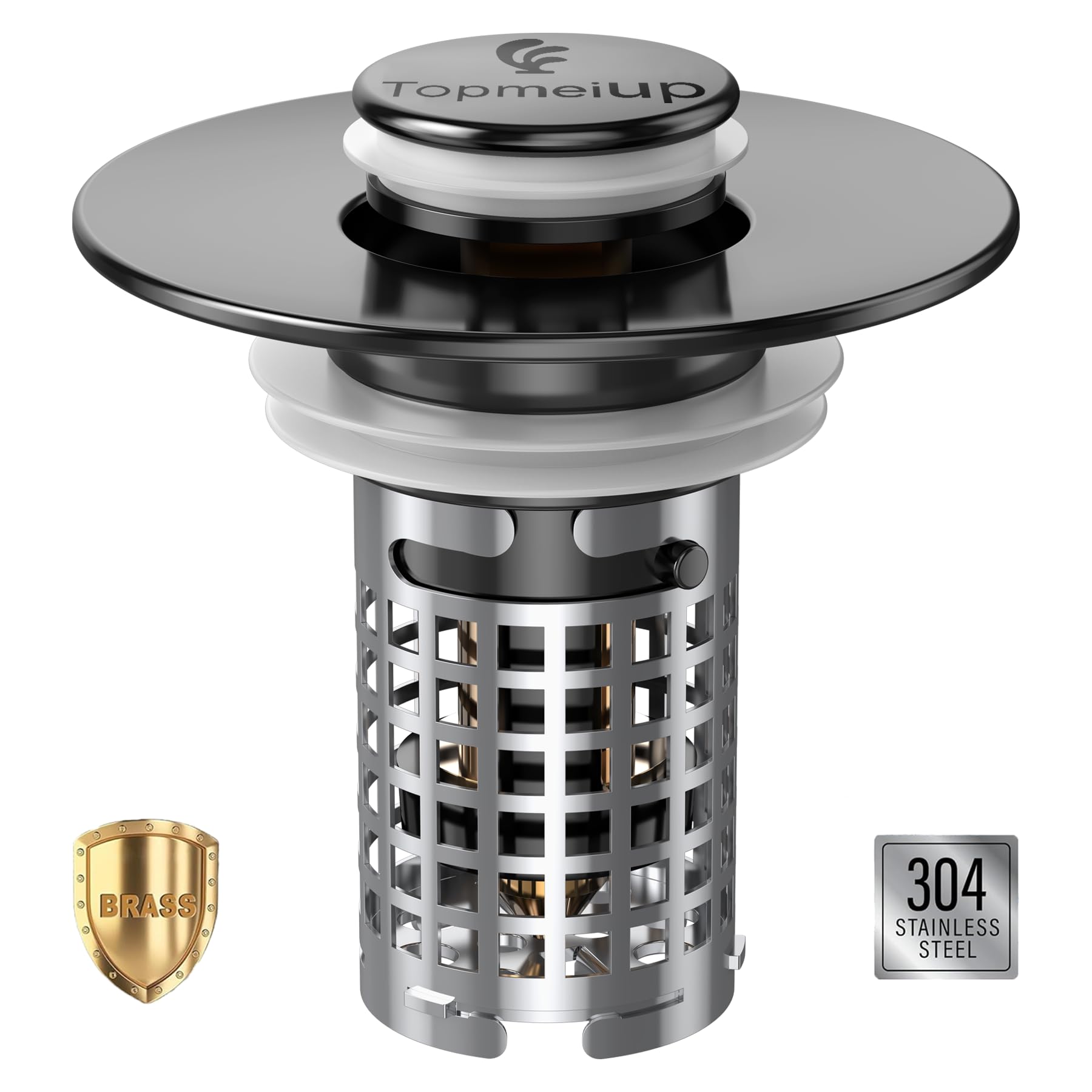 Bathroom Sink Drain Strainer, Pop-up Sink Drain Strainer with Removable Stainless Steel Strainer Basket Hair Catcher, Bathroom Sink Strainer for Bathroom Sink Stopper Replacement