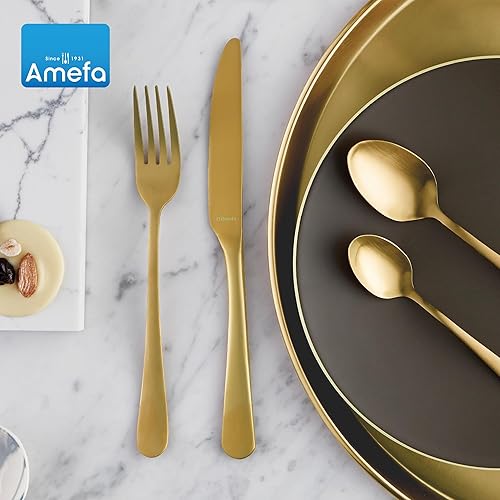 Miniatura 4 de Amefa Austin Gold - Juego de cubiertos de acero inoxidable 180 de alta calidad, 20 piezas, acabado dorado satinado, juego de cubiertos de servicio