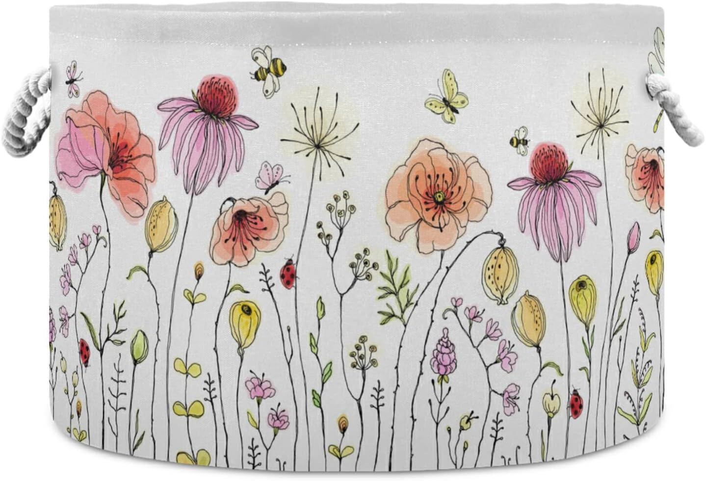 xigua Cotton Rope Basket Colorful Wildflowers Baby Laundry Basket Blanket Kids Toy Storage Basket