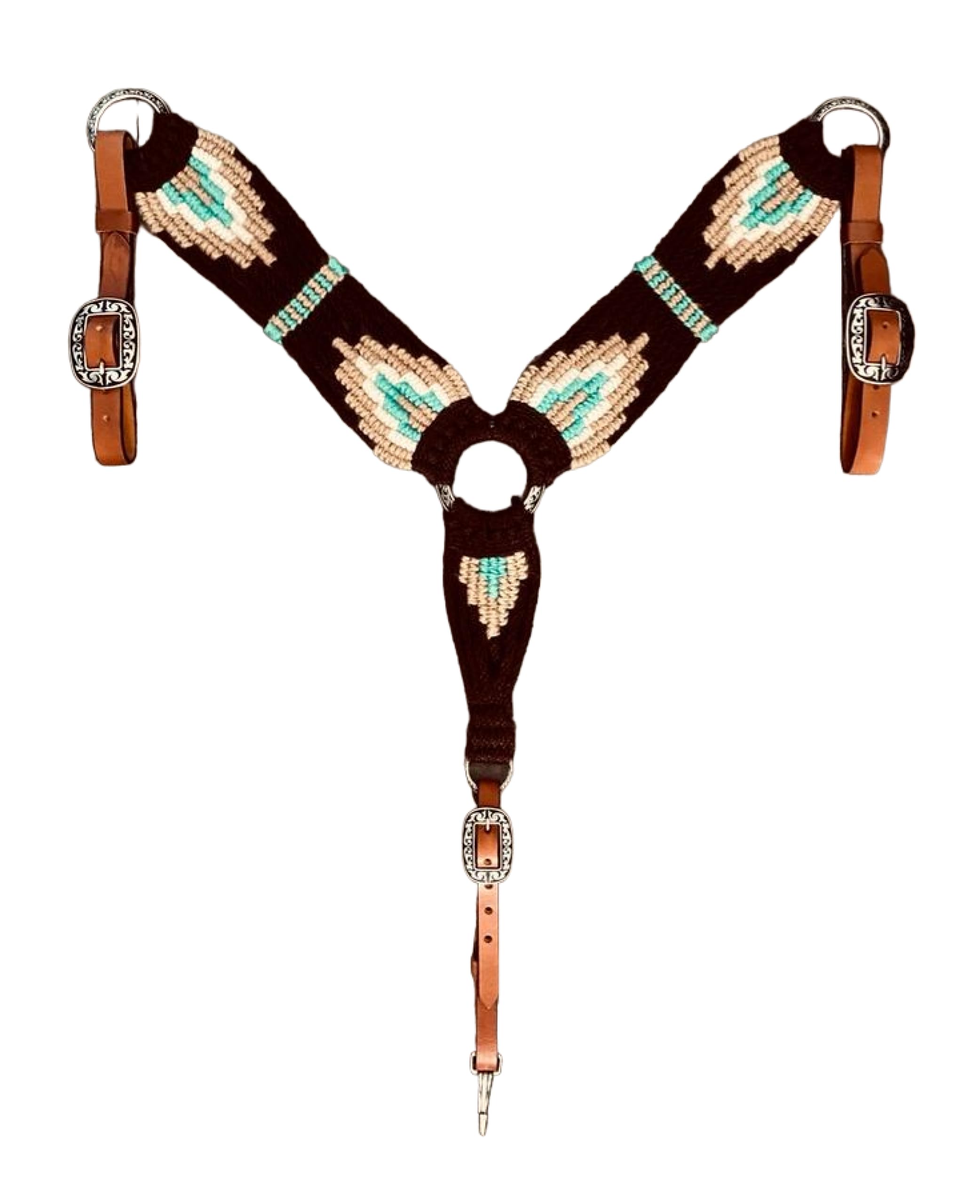 Cheval's International Western Collier de poitrine en mohair pour cheval, fait à la main en laine et cuir de qualité supérieure, réglable, durable et confortable pour chevaux – Noir et beige, Cob