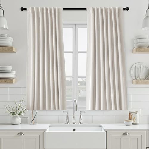 Miniatura 23 de UHITECH Cortinas Opacas de Lino Natural para Sala de Estar/Dormitorio Ventana Pequeña 54 Pulgadas de Largo Juego de 2 Paneles Cortina Opaca Pestaña