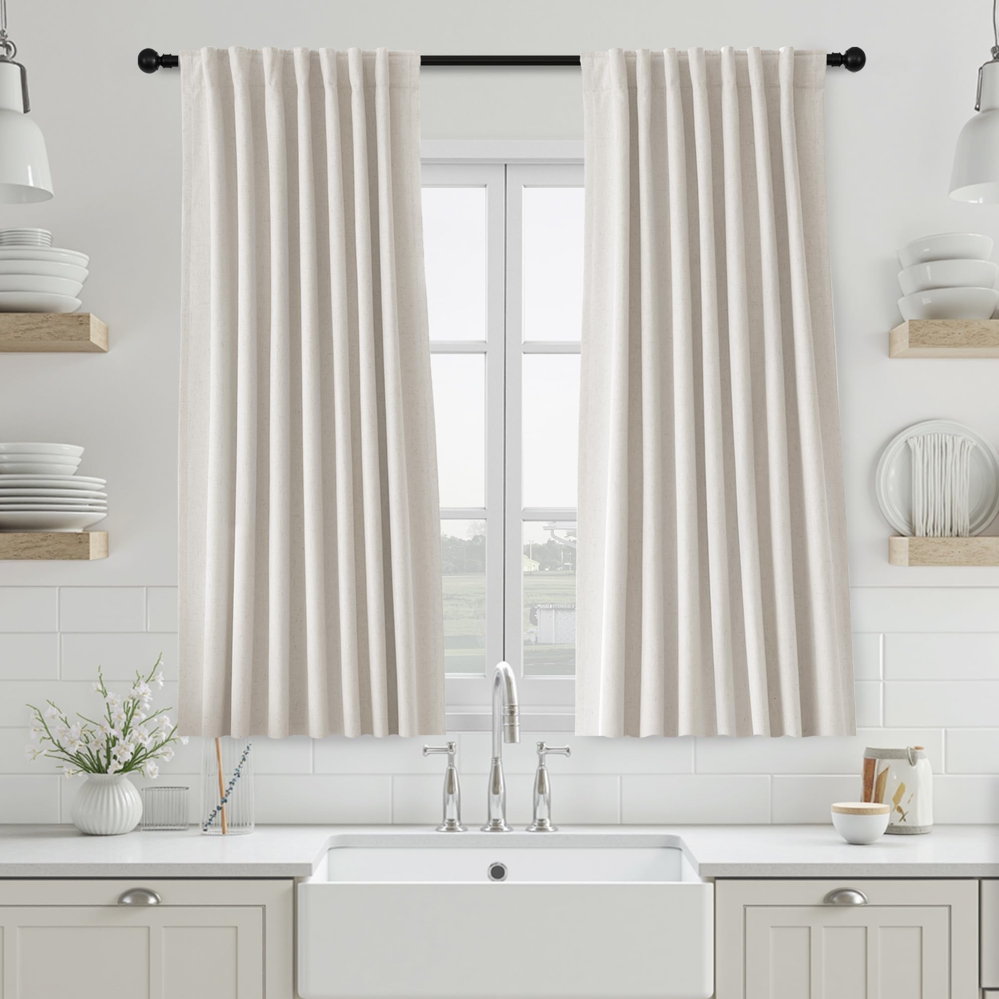 UHITECH Cream Blackout Curtains for Living Room Black Out Curtain for Bedroom Window Short 54 Inches Long 2 Panels Set Back Tab/Rod Pocket Linen Cafe