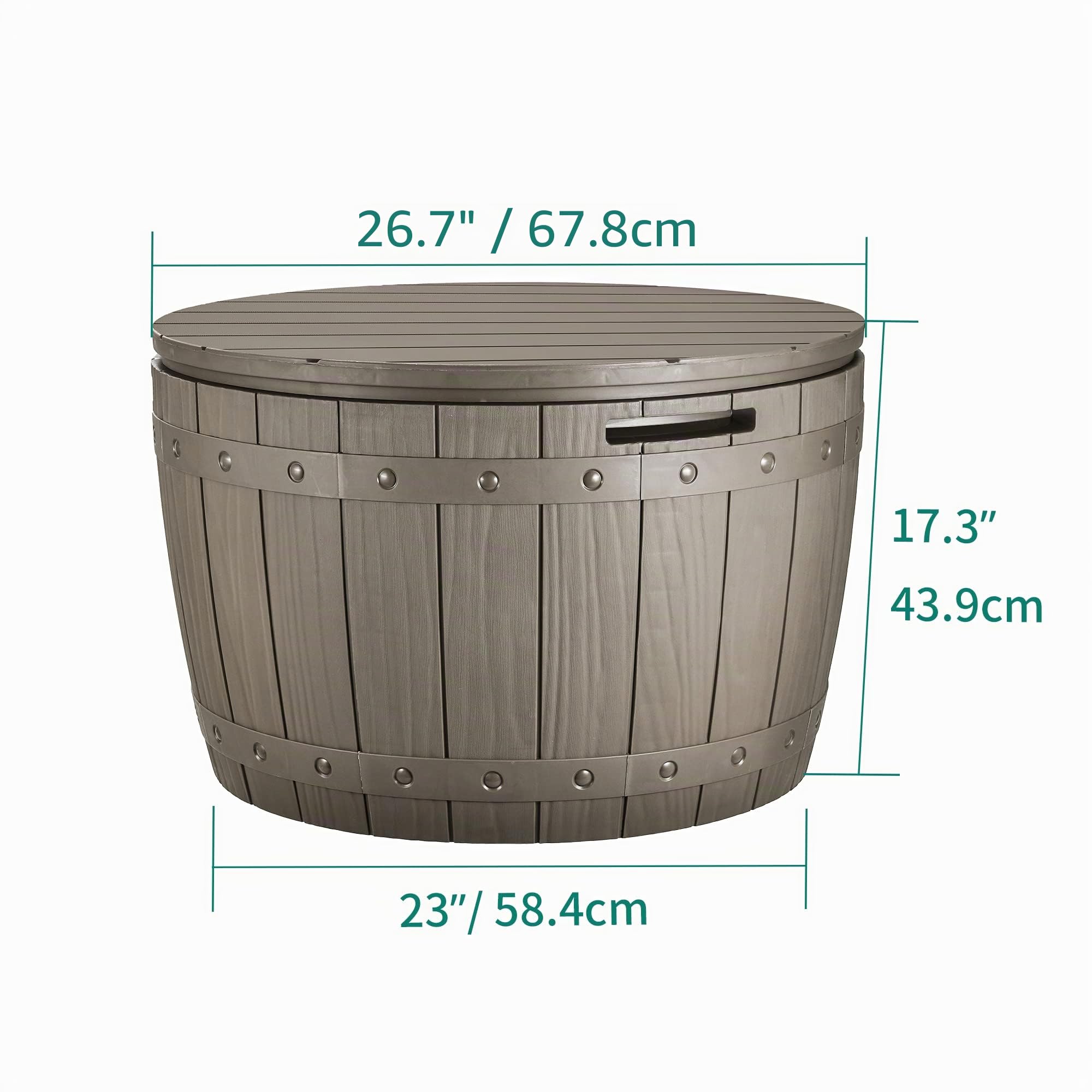 YITAHOME 127 Liter Kissenbox Wasserdicht, Abschließbarem Outdoor Gartenbox, Rund Garten Auflagenbox Wetterfest Garten Aufbewahrungsbox mit Seitengriffen für Gartengeräten Poolzubehör, Hellbraun