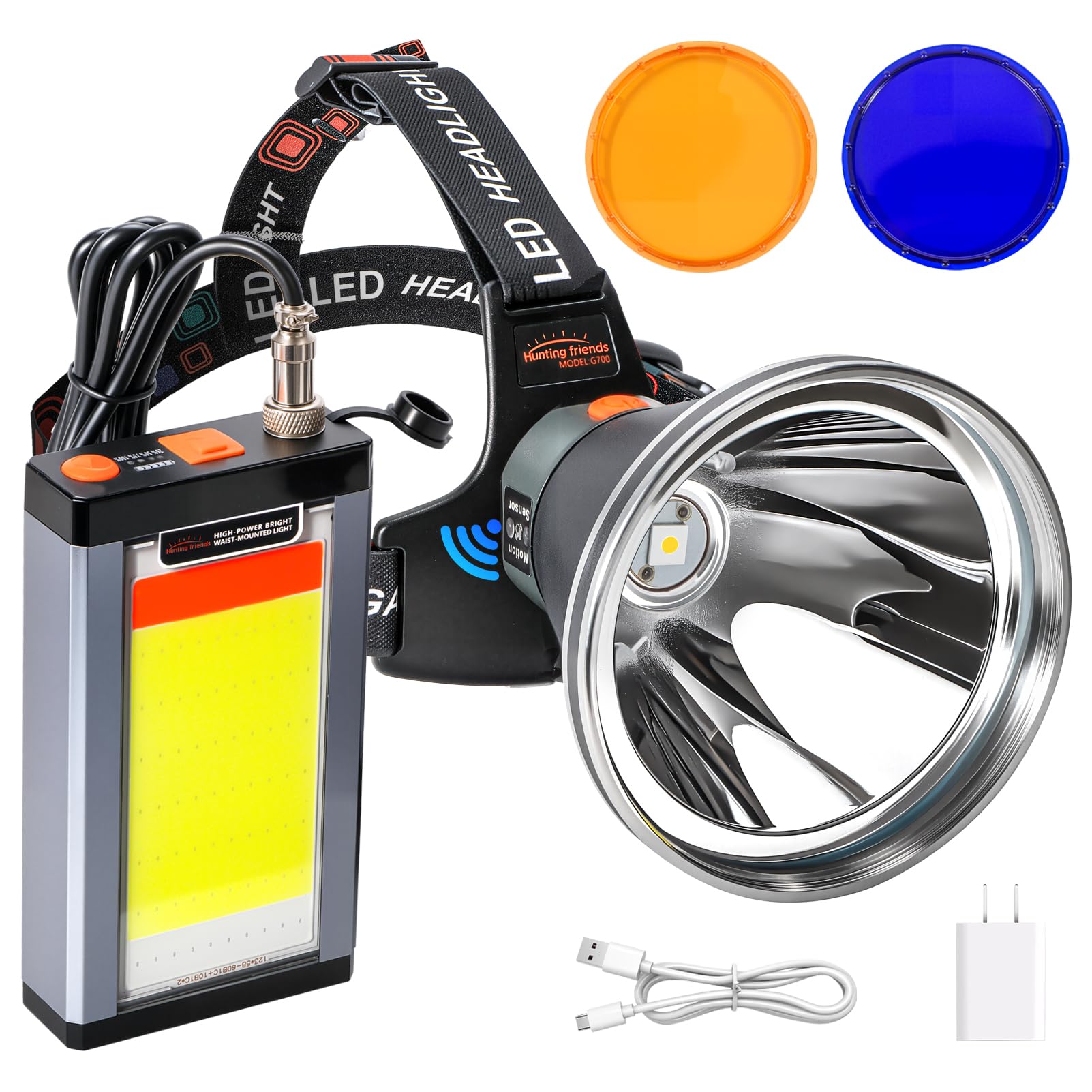 Linterna frontal LED de aleación de aluminio ultra brillante de 40 W, recargable, impermeable y ligera con sensor de movimiento y 6 modos de luz, ideal para camping, senderismo, correr, pesca y uso de