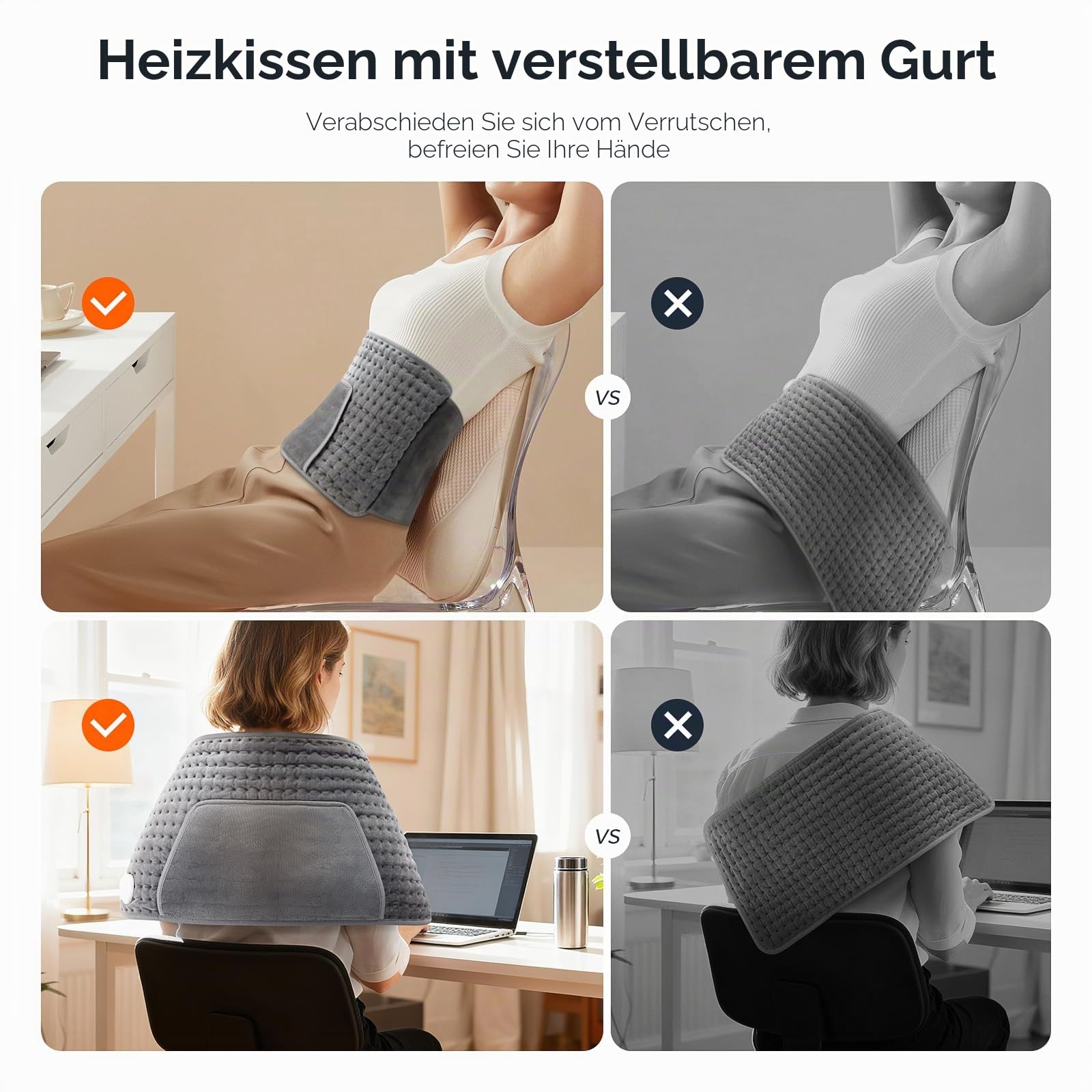 Heizkissen mit Abschaltautomatik, Wärmekissen mit Taillenriemen und 10 Heizstufen, Heizdecke mit Handtasche für Rücken, Nacken, Schulter, Bauch, Maschinenwaschbar