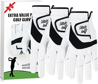 Amy Sport Golf Gloves Men Right Handed Golfer Left Hand 3 Pack PU Leather All Weather Grip Soft Breathable Flexible for Mens