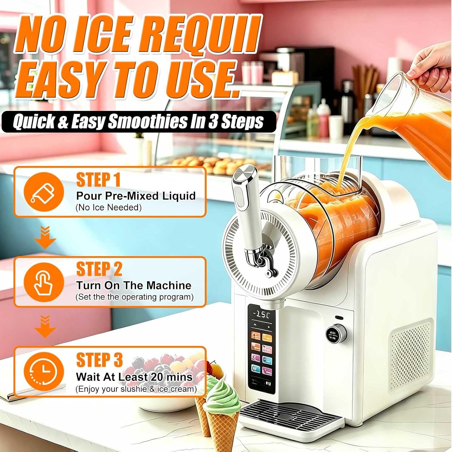 Soft Serve Ice Cream Machine,Ice Cream Machine & Slush Machine With 5 Programs: Soft Serve, Slushie, Frappé And More,2l Capacity,Automatic Cleaning,No Ice Required,With Digital Recipe Book white