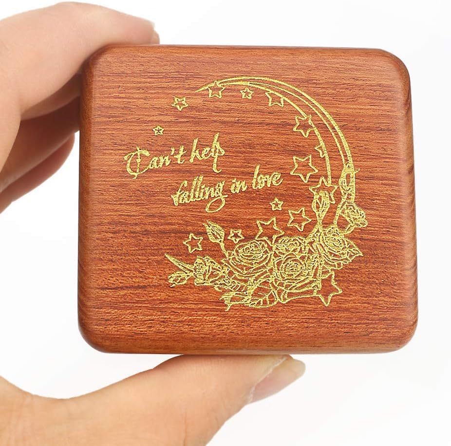 Miniatura 2 de Sinzyo Caja de música de madera natural con fotos personalizables, caja musical de cuerda para regalo para Navidad, cumpleaños y día de San Valentín