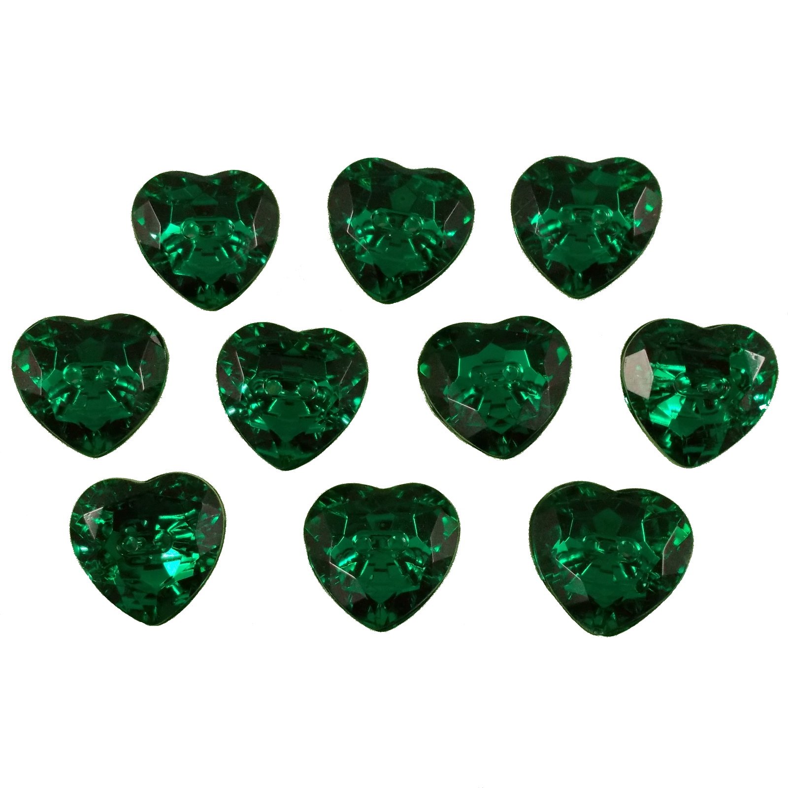 Acrylic Crystal Effect Heart Shape Buttons 12mm Pack of 10 (Green)