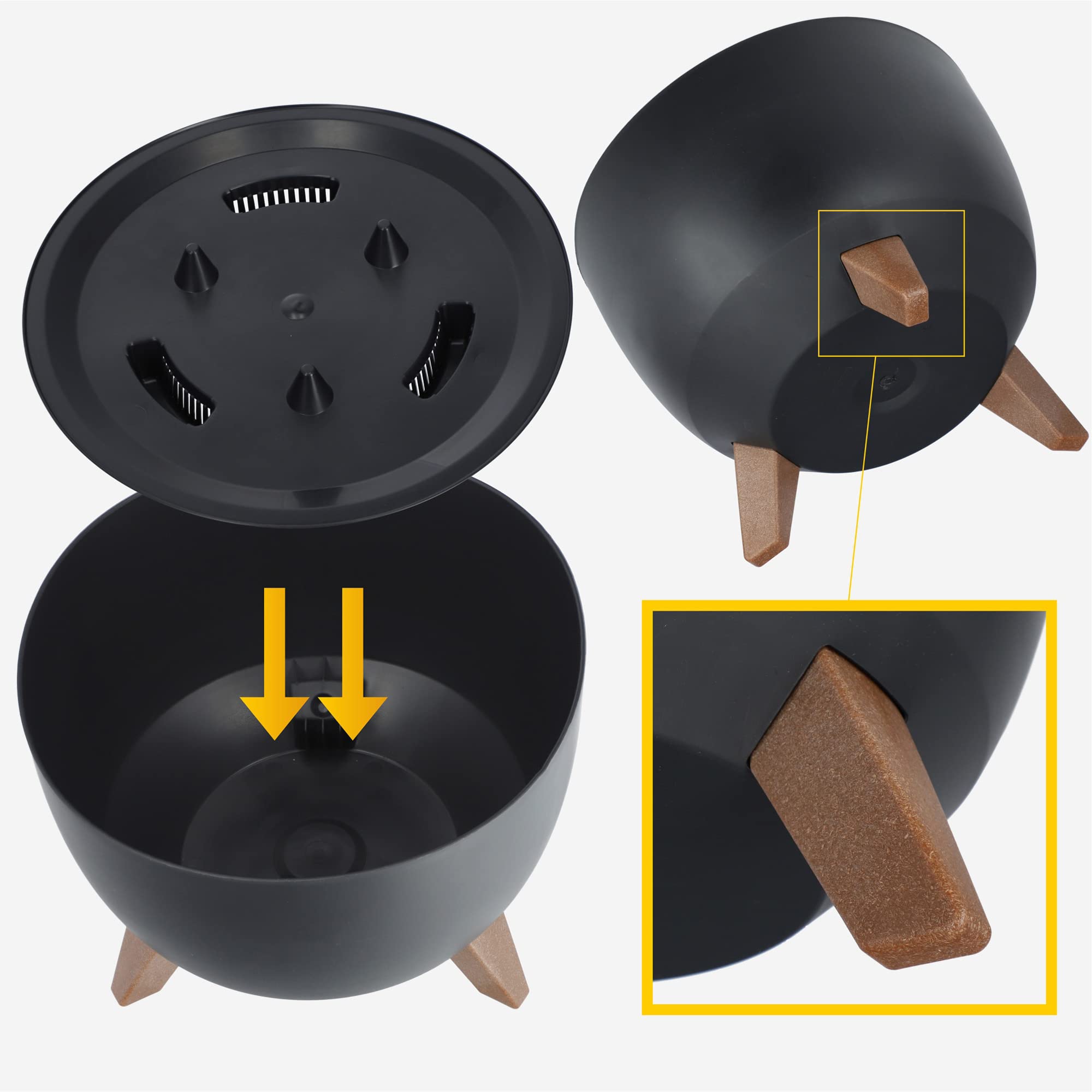 KADAX Pot de Fleurs en Plastique sur Trois Pieds, Effet Bois pour Sublimer la Décoration de Votre Maison, Intérieur et Extérieur (Lot de 2: Noir, 29 cm)