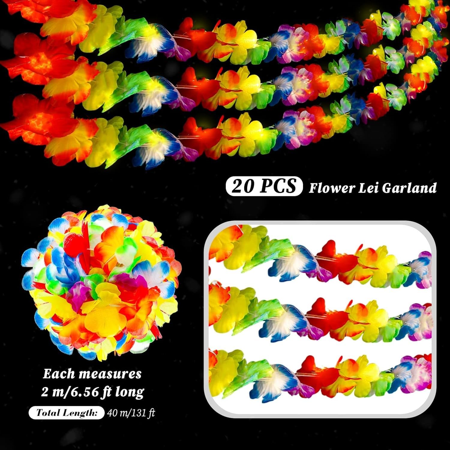 Bandierine Hawaiane Lei Lunghe 18 M – Multicolore A Fiori, Decorazione Per Feste Estive, Spiaggia E Luau - 4