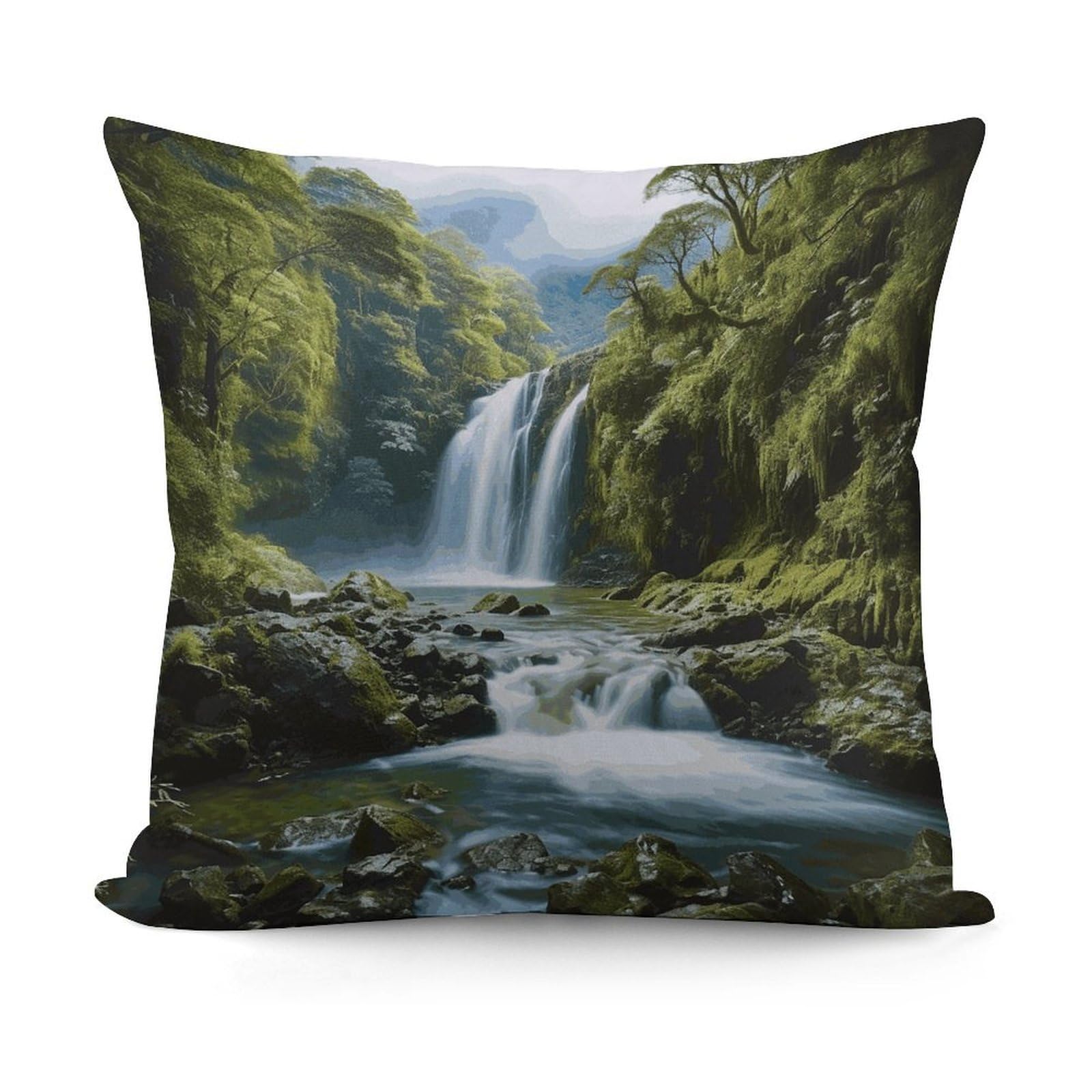 VstaDank Waterfall Landscape Painting Throw Pillow Covers 18x18 Inch Soft Couch Home Decor Cushion Cover Comfortable Plush Square Cushion Case Farmhouse Decorative Pillowcase for Living Couch