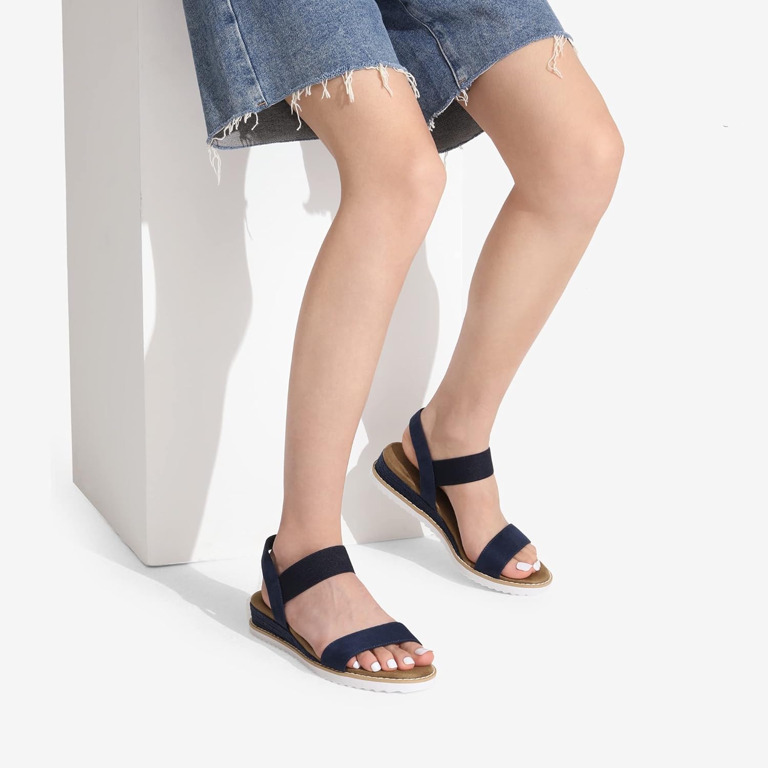 DREAM PAIRS Womens Espadrilles Ankle Stretch Elastic Strap Open Toe Wedges Flats Sandals - Image 6