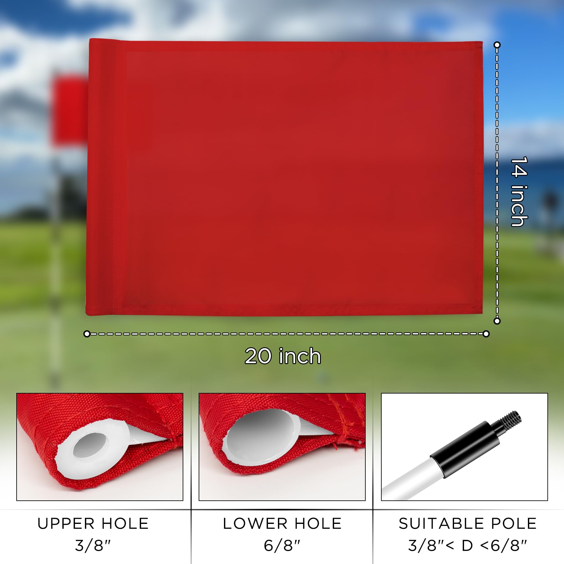 KINGTOP Bandera de golf de 20 x 14 pulgadas, color rojo liso, nailon 420D, tubo insertado, banderas verdes estándar para campo de conducción, práctica en el patio, campos de golf, club de campo,