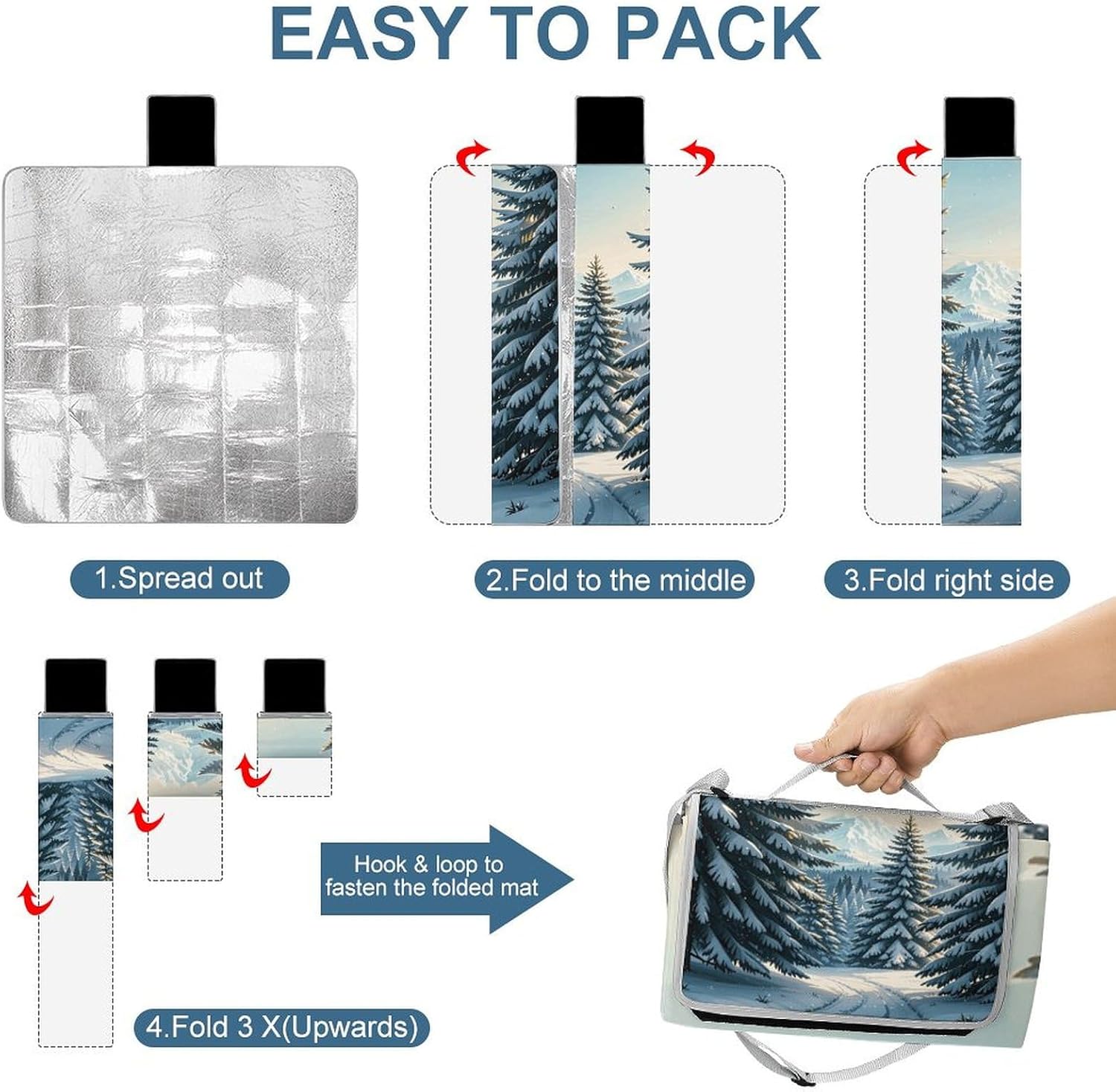 Outdoor Picnic Blanket Extra Large Beach Blanket Waterproof Picnic Mat Pine Needle Tree Winter Camping Blanket Portable with Carry Strap Park Blanket for Grass Camping Park