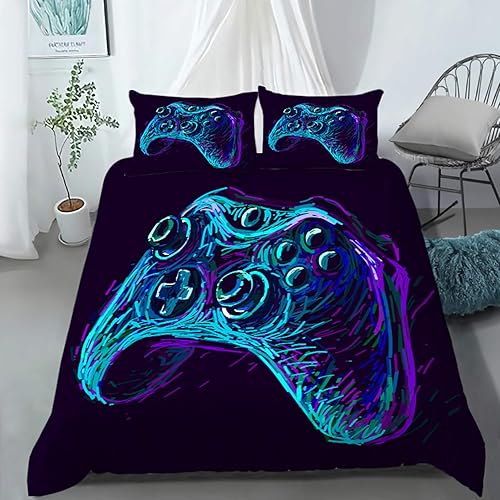 AILONEN - Ropa de cama con estampado de control de videojuegos, para niños, funda de edredón, supersuave y resistente a la decoloración, 3 piezas,
