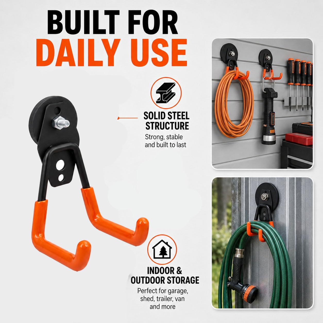 Heavy-Duty Magnetic Double-Claw Hook, Strong Utility Van organization, Double Hooks for Garage, Heavy Duty Magnetic Attachment for Hanging Tools and Organizing Equipment (4, M)