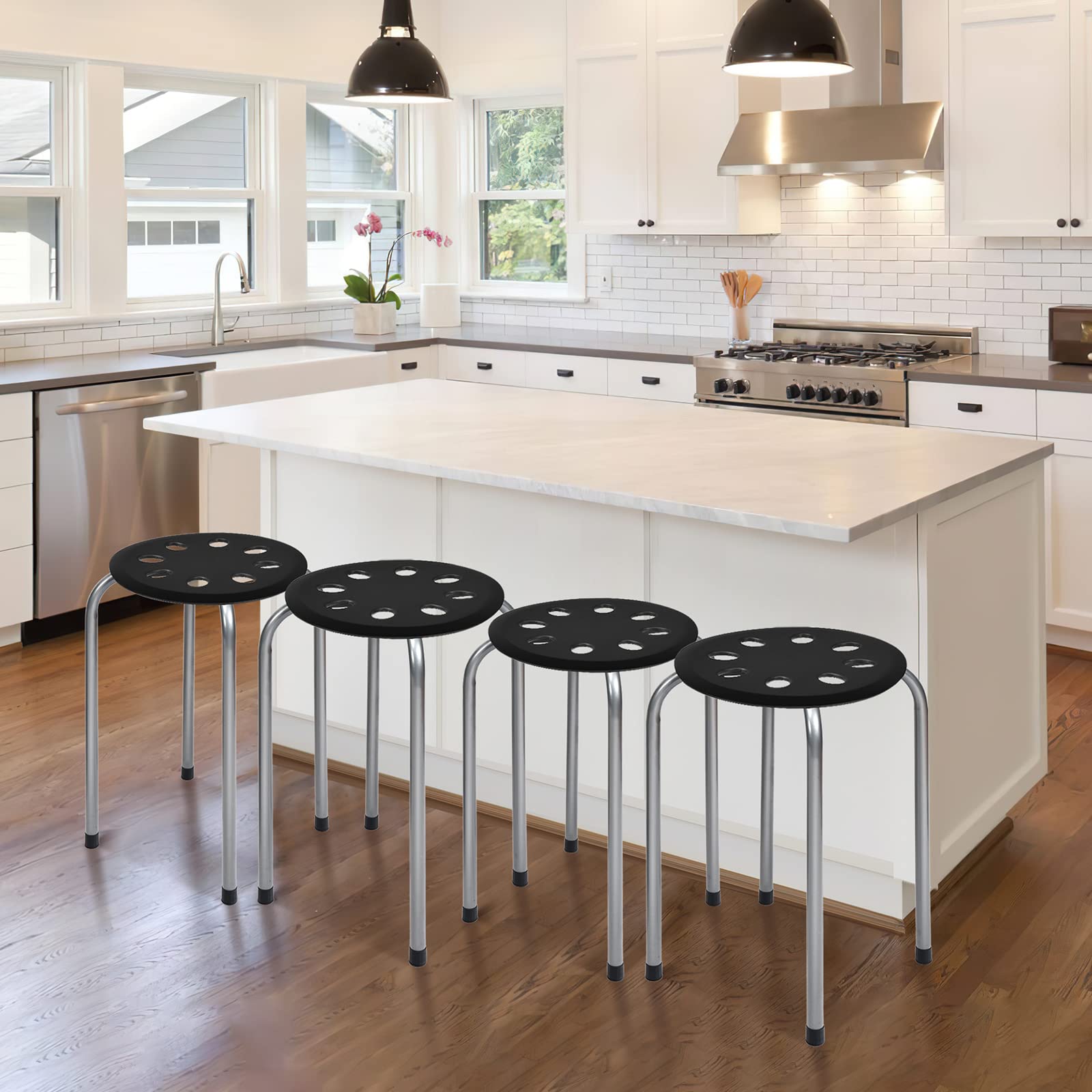 COSTWAY Lot de 6 Tabourets Empilables, Tabourets de Bars Ronds Structure en Métal en Forme de X, Tabourets Gigognes pour Enfants et Adultes, Maison, Bureau, Salles de Classe (Gris foncé)