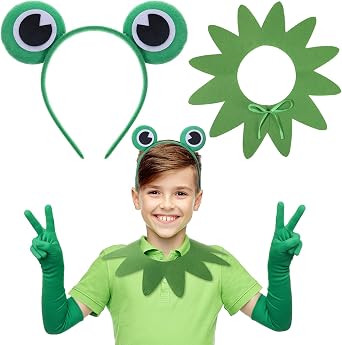 2 Pcs Frog Costume Accessory Set Green Frog Headband Collar for Halloween Cosplay Party World Book Day Dress Up