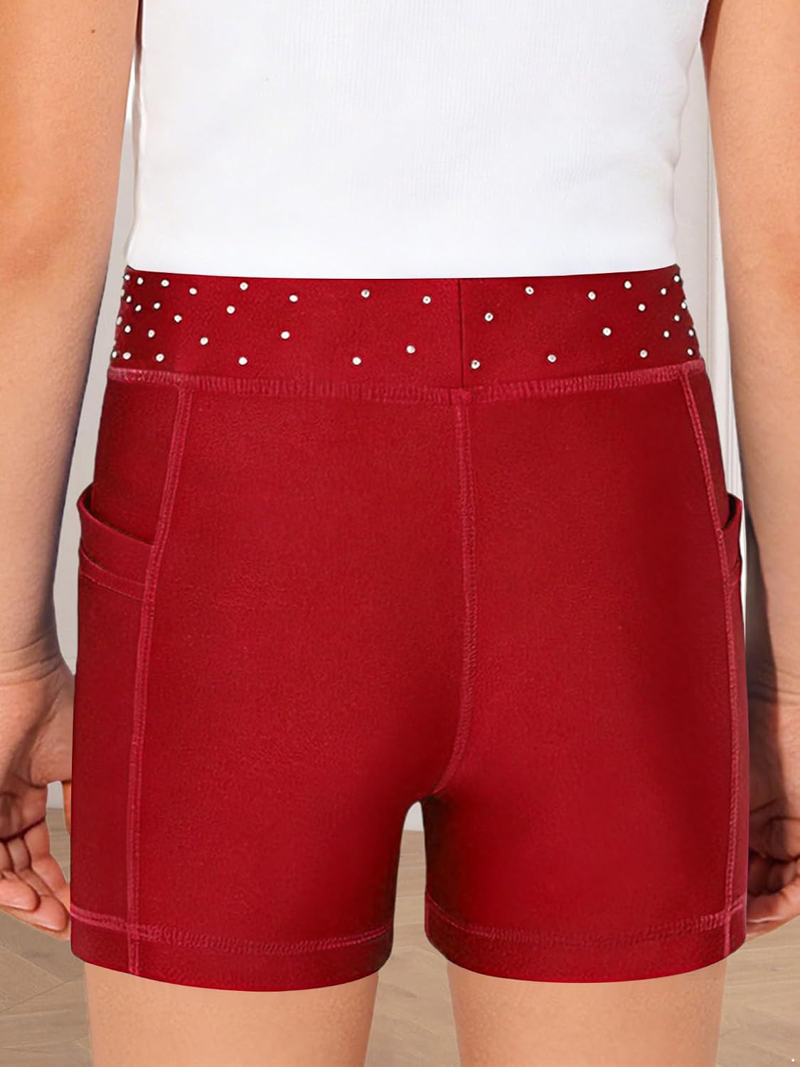 Freebily Kids Girls Rhinestone Dance Shorts Elastic Waist Sparkling Gymnastics Performance Bottoms
