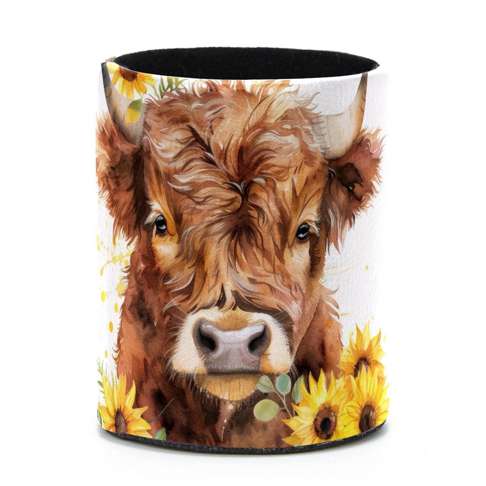 VAPOKF Round Pencil Holders for Desk, Cow Sunflowers Pen Holders Pen Pot Makeup Brushes Storage Desktop Stationery Supplies Organiser for Home Office