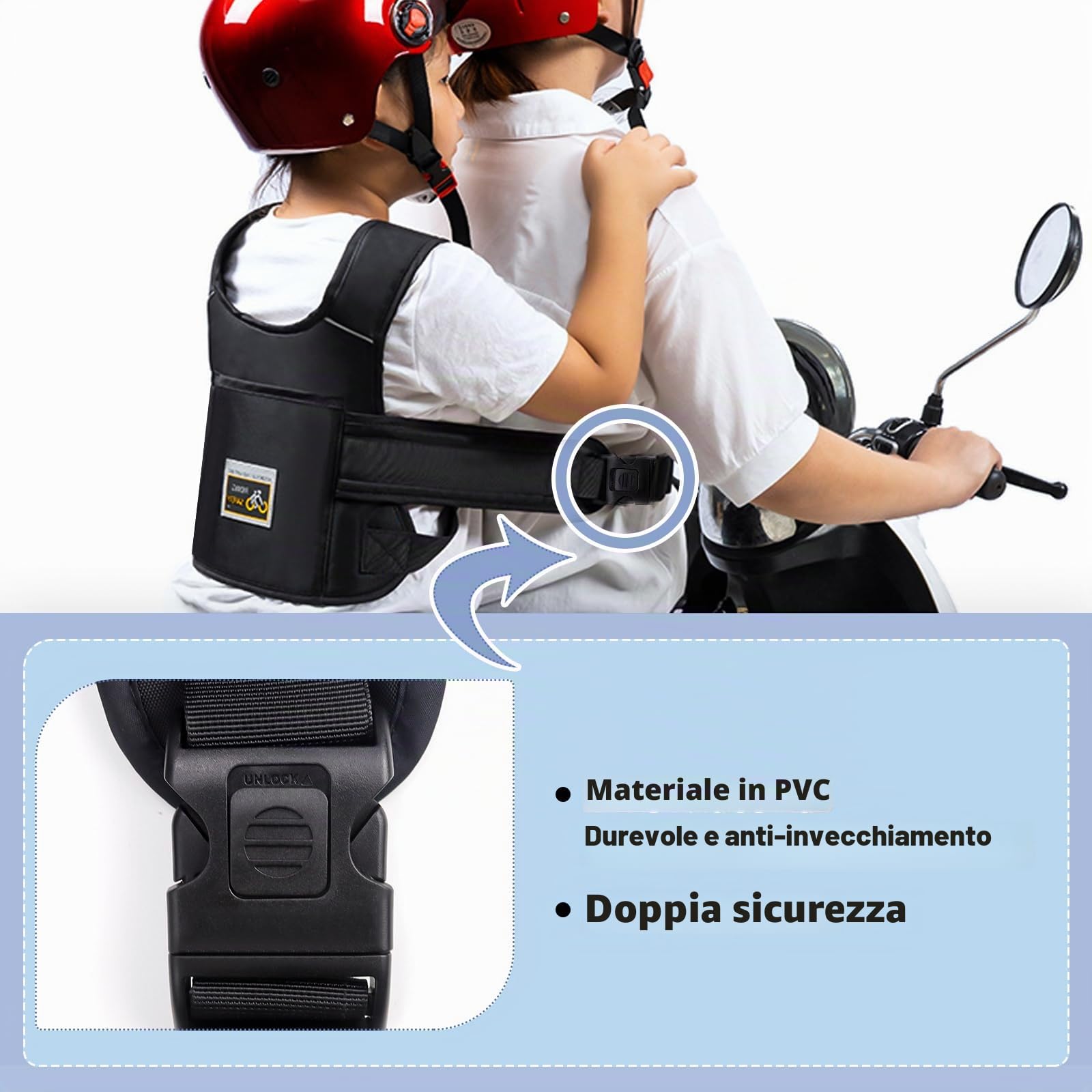 Cintura di Sicurezza per Moto per Bambini Cintura Moto Bambini Bambini Moto Cintura Imbracatura per Moto Cintura Sicurezza Moto Bambino Regolabile Cintura di Sicurezza da Moto per Bambini