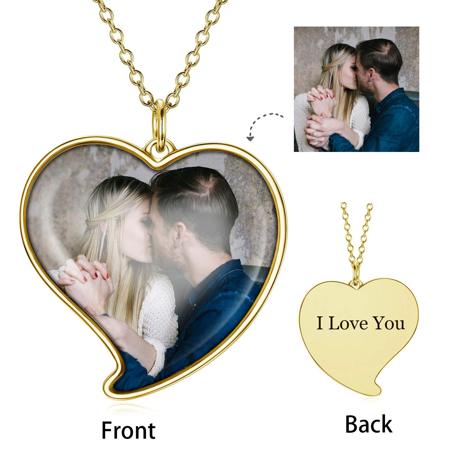 LONAGO 925 Sterling Silber Personalisierte Foto Halskette Herzförmige Benutzerdefinierte Bild Anhänger Halskette Schmuck für Frauen