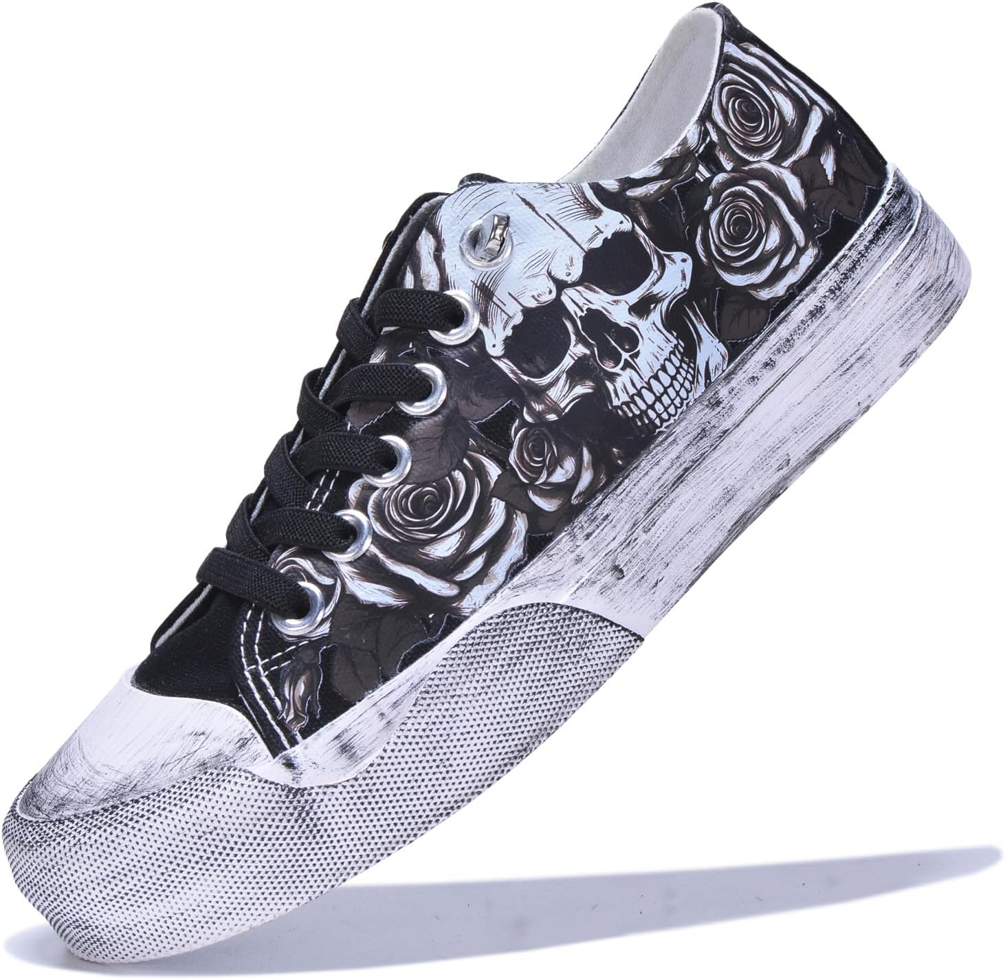 Women Gothic Skull Skeleton Canvas Sneakers Unisex Low Top Retro Punk Shoes for Streetwear, Casual Fashion Comfortable Walking or Halloween