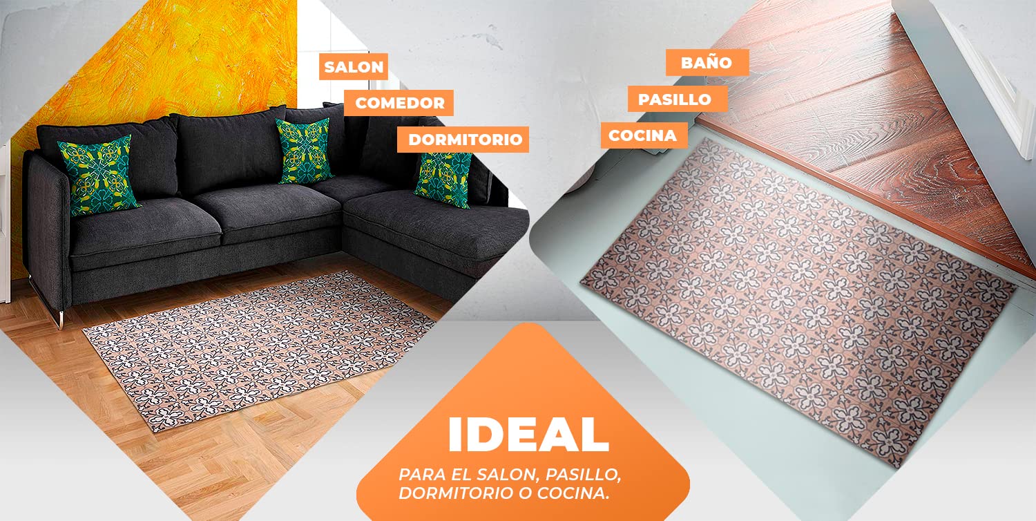 LucaHome - Alfombra vinílica Trenzada Ghana Interior o Exterior- Alfombra vinílica Cocina - salón - despacho- Dormitorio Vinilo PVC - Alfombra vinílica Antideslizante(Flor Rosa- 80x140cm)