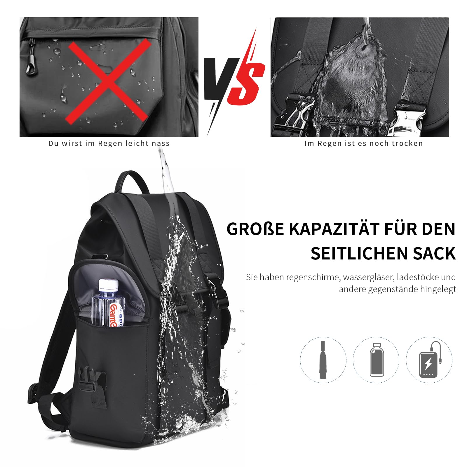 Vintage Rucksack Damen Herren 17.3 Zoll Laptop Rucksack Wasserdicht Schulrucksack Teenager Mädchen Schultasche Jungen Backpack Women Casual Daypacks für Uni Schule Reise Arbeit Schwarz